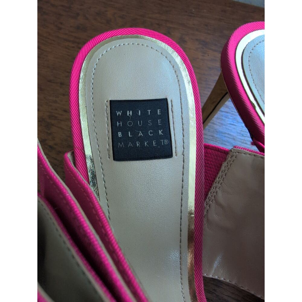 White House Black Market Kinsley Bow Heels Women's 9M Pink Gold Heels 3" Barbie - Picture 2 of 6